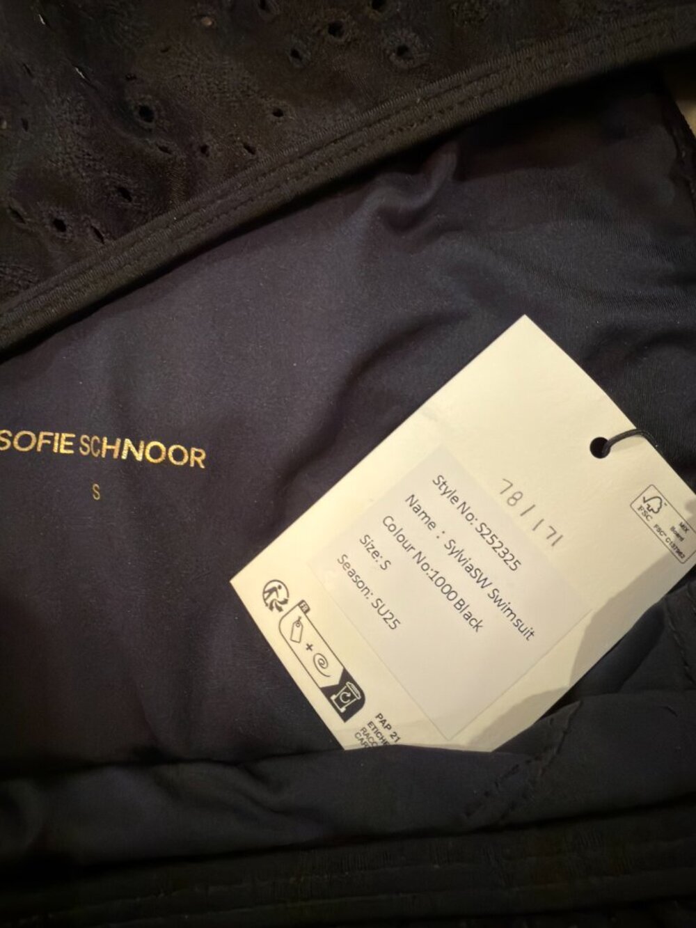 NWT Sofie Schnoor Sylvia One Shoulder Eyelet Swimsuit Black Size Small - Picture 2 of 2